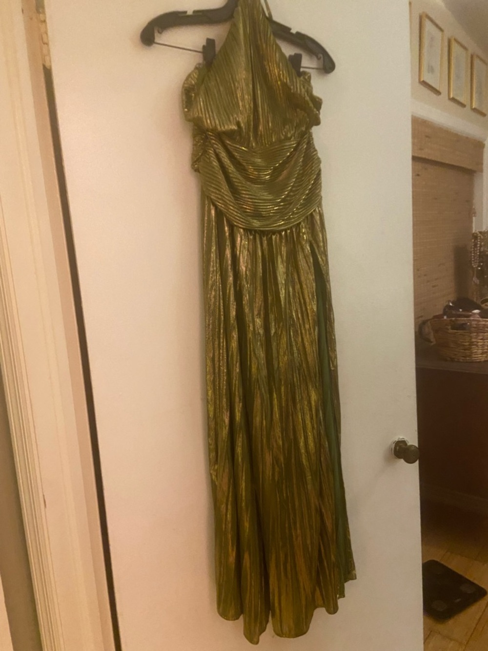 Retrofete Thalia Style Green Metallic Halter Evening Gown - Picture 4 of 16